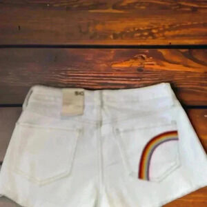 Junior’s size 11 SO white cutoff super high waist denim shorts rainbow pattern